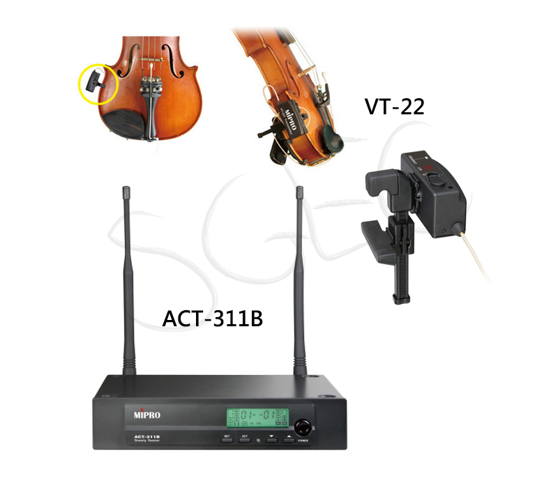 視紀音響 MIPRO 嘉強 VT-22 小提琴 專用 無線麥克風套件組 ACT-311 自動選訊 接收機 VT-32