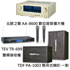 視紀音響 AA-8600 數位迴音擴大機 TEV TR-699 無線麥克風 TDF PA-1003 懸吊式喇叭 適用5-10坪