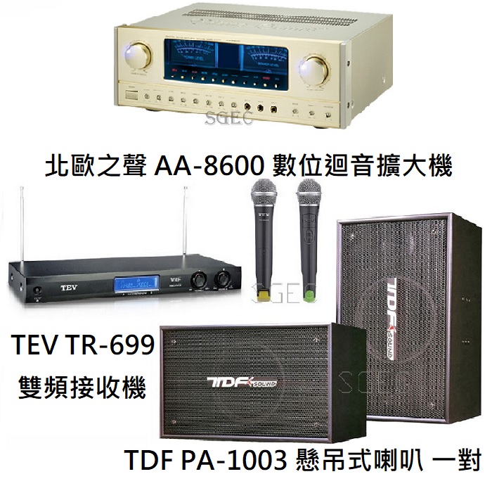 視紀音響 AA-8600 數位迴音擴大機 TEV TR-699 無線麥克風 TDF PA-1003 懸吊式喇叭 適用5-10坪